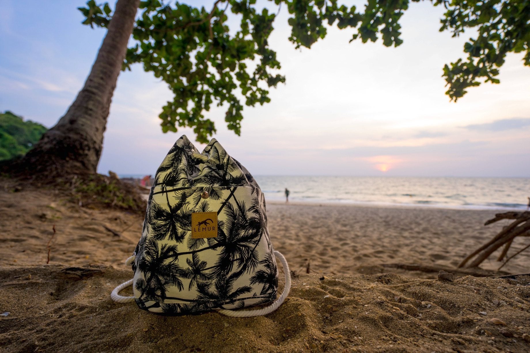 Tropical Palm Canvas Drawstring Day Bag