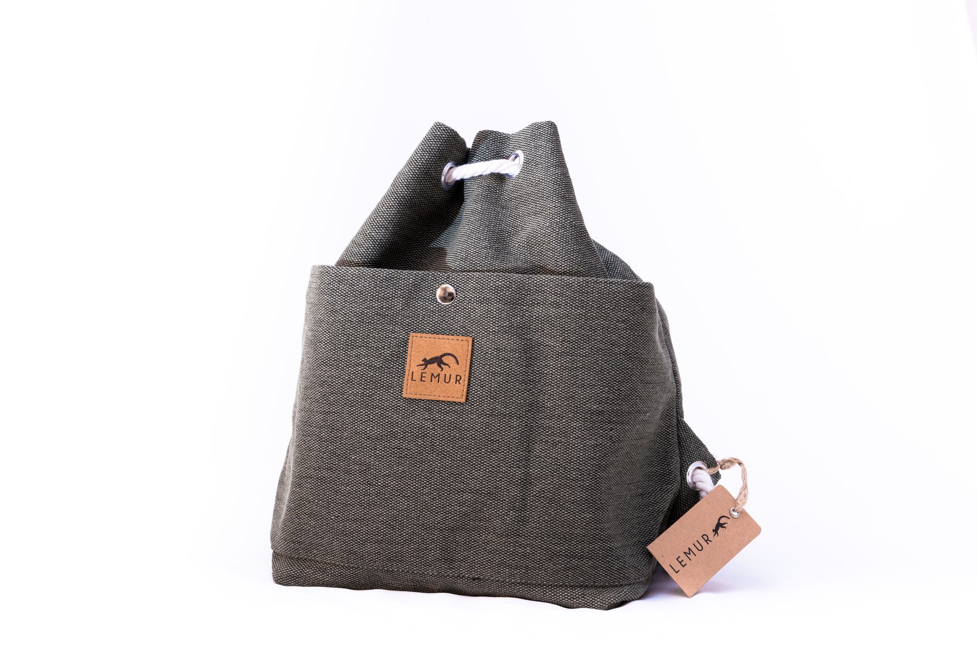 Stone Gray Canvas Drawstring Day Bag