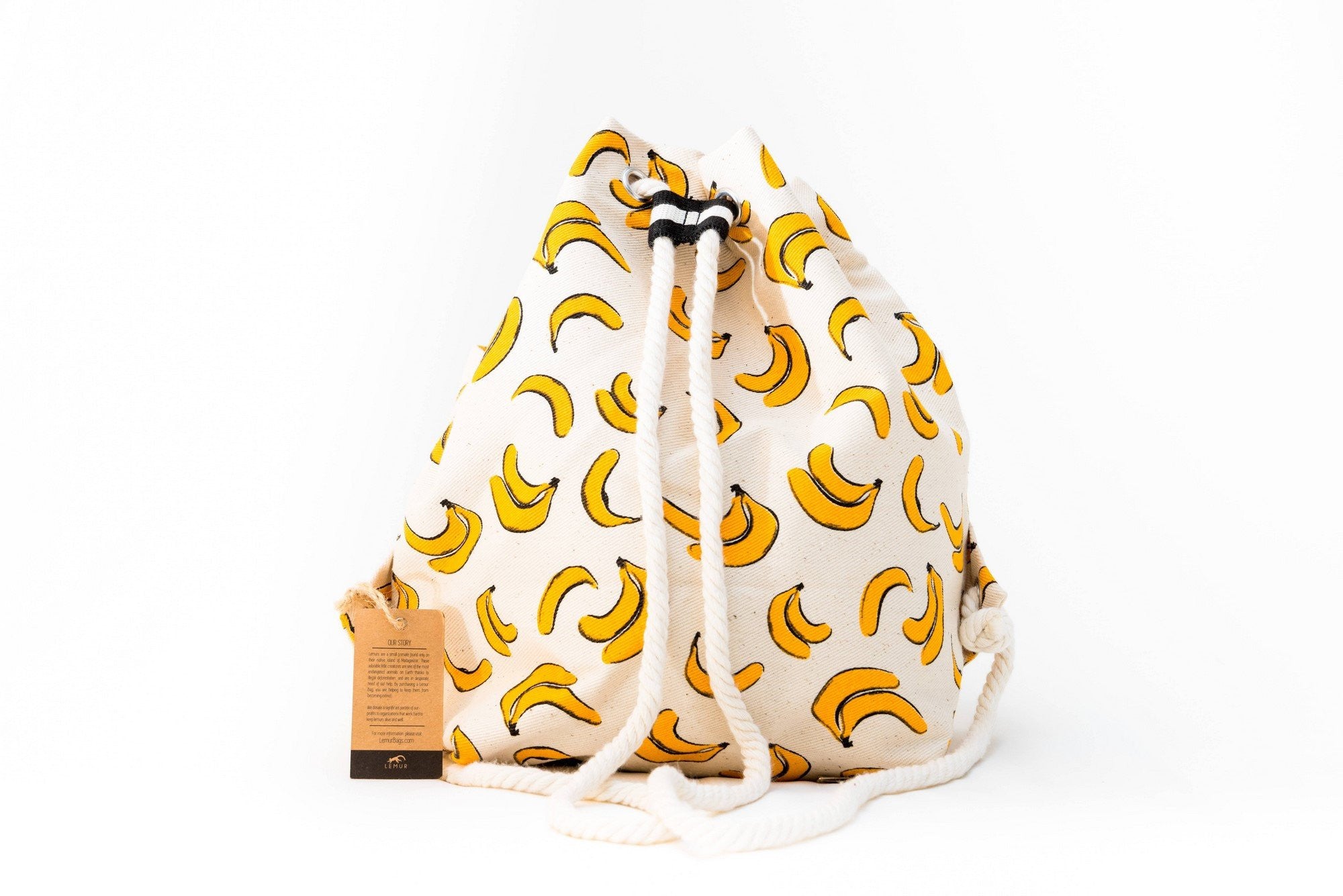 Canvas Travel Daypack - Canvas Travel Daypack - Rope Drawstring Cinchsack By Lemur Bags (Bananas)