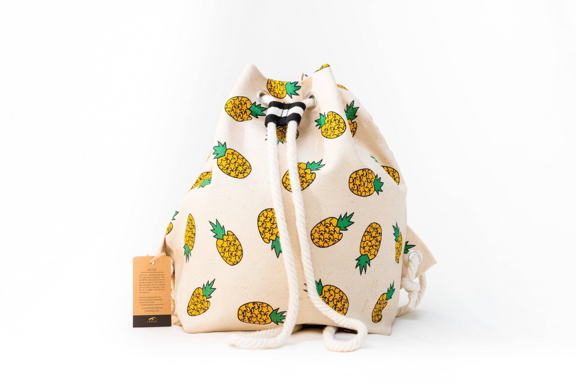 Canvas Travel Daypack - Canvas Travel Daypack - Rope Drawstring Cinchsack By Lemur Bags (Pineapples)