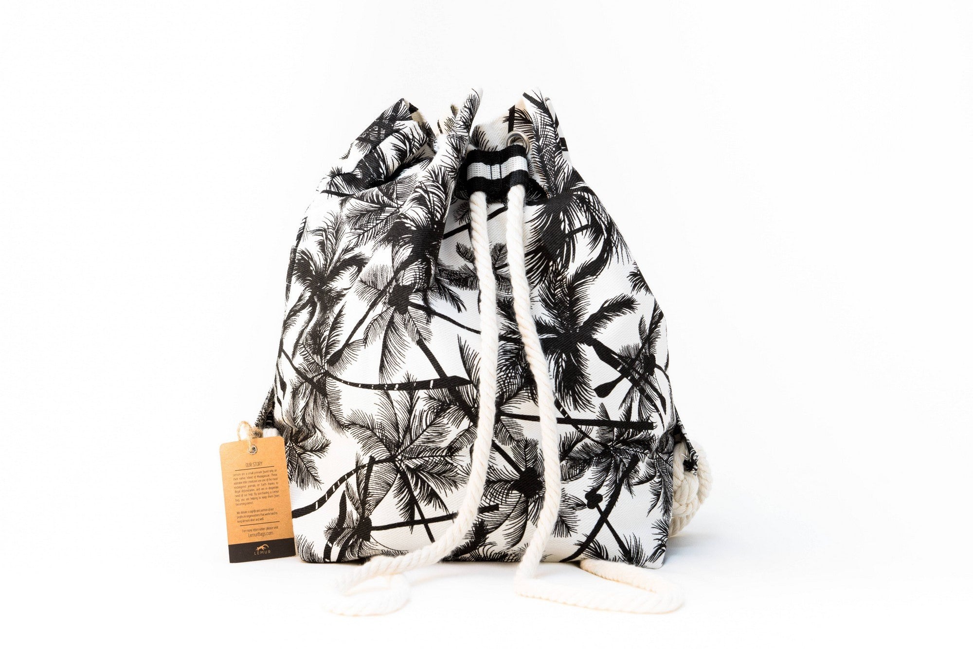 Canvas Travel Daypack - Canvas Travel Daypack - Rope Drawstring Cinchsack By Lemur Bags (Tropical Palm)