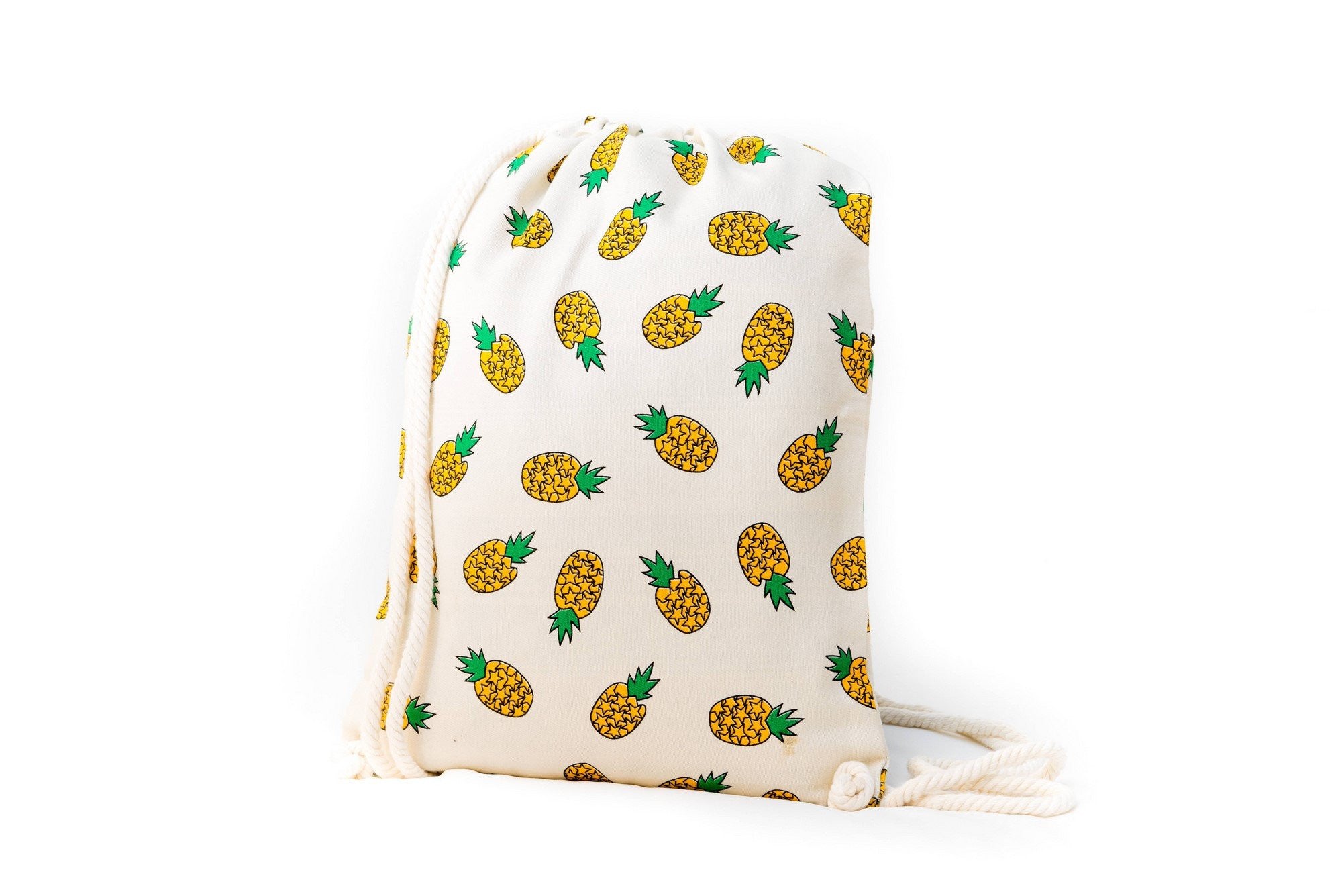 Drawstring Backpack - Drawstring Backpack - Canvas Cinch Daypack Sackpack By Lemur Bags (Pineapples)