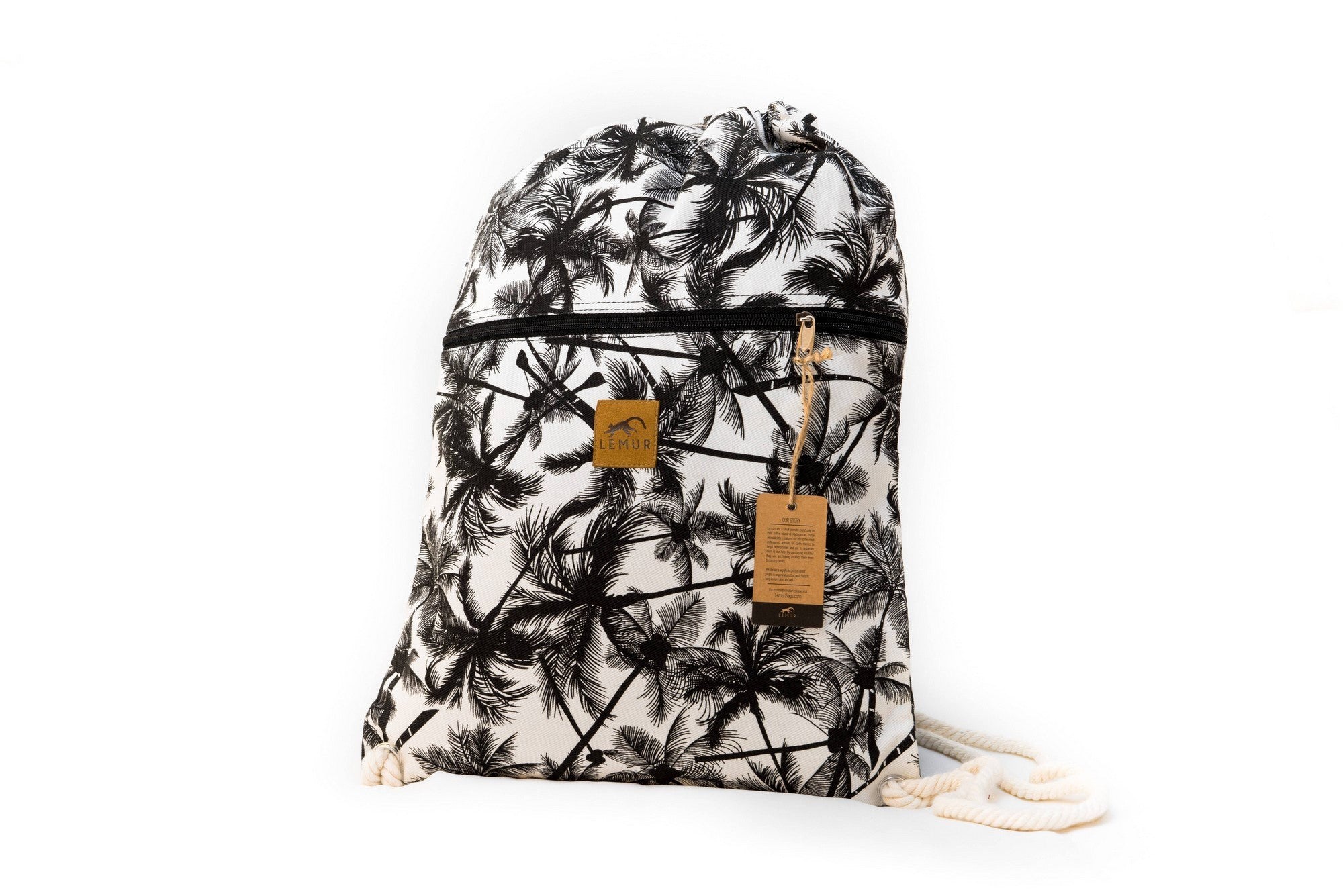 Drawstring Backpack - Drawstring Backpack - Canvas Cinch Daypack Sackpack By Lemur Bags (Tropical Palm)