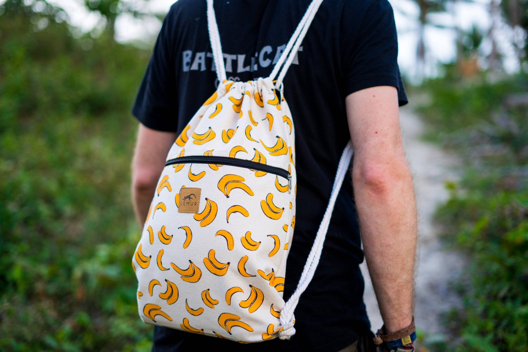 Banana Pattern Canvas Drawstring Backpack
