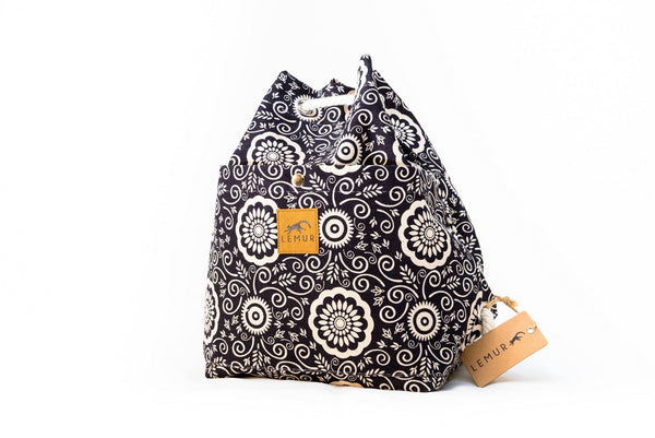 Canvas Travel Daypack - Canvas Travel Daypack - Rope Drawstring Cinchsack By Lemur Bags (Floral)