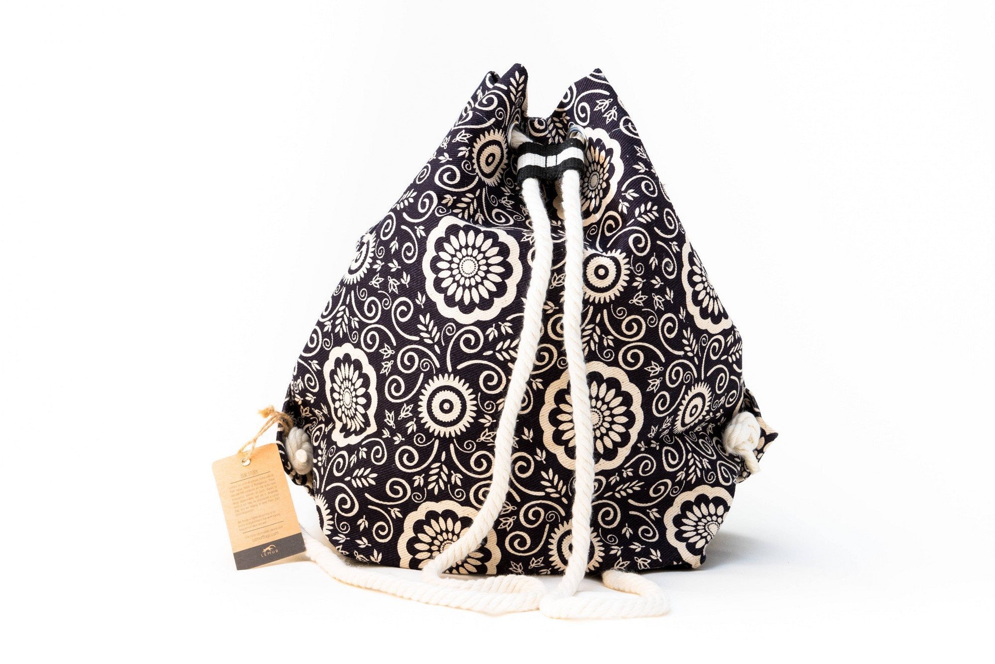 Canvas Travel Daypack - Canvas Travel Daypack - Rope Drawstring Cinchsack By Lemur Bags (Floral)