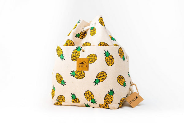 Canvas Travel Daypack - Canvas Travel Daypack - Rope Drawstring Cinchsack By Lemur Bags (Pineapples)