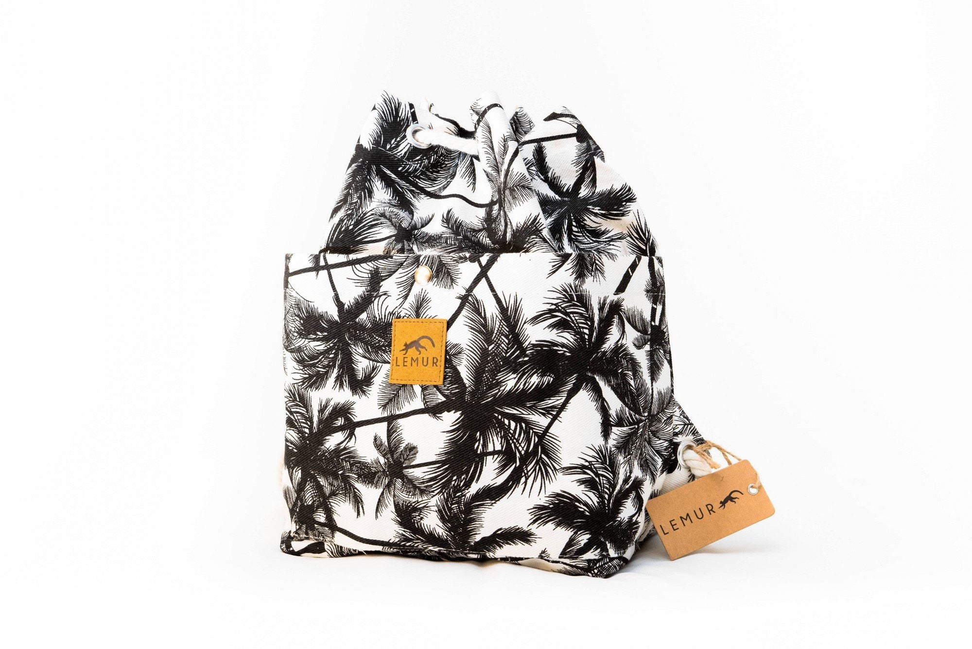 Canvas Travel Daypack - Canvas Travel Daypack - Rope Drawstring Cinchsack By Lemur Bags (Tropical Palm)