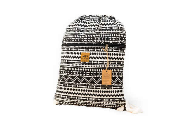 Drawstring Backpack - Drawstring Backpack - Canvas Cinch Daypack Sackpack By Lemur Bags (Aztec Tribal)