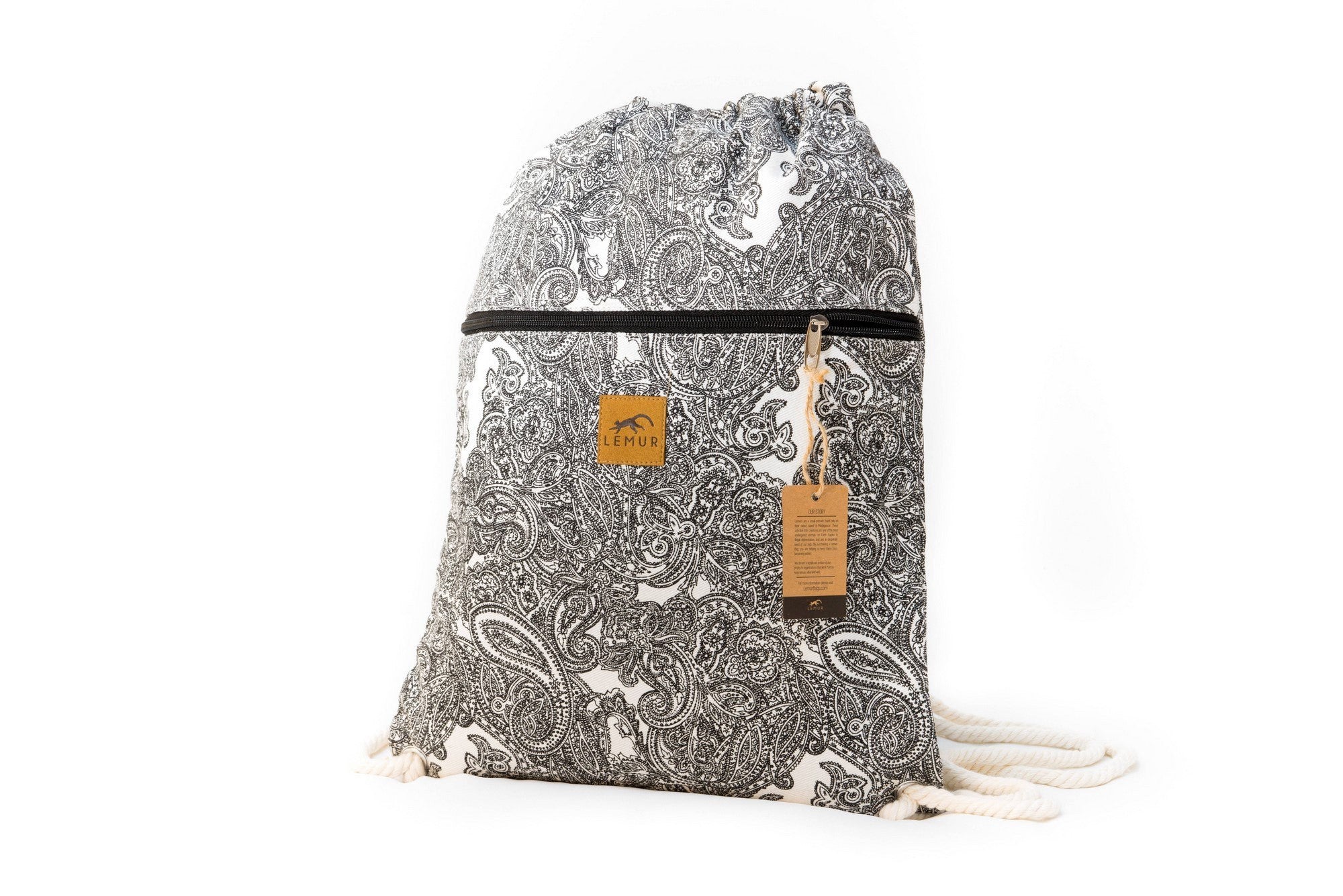Drawstring Backpack - Drawstring Backpack - Canvas Cinch Daypack Sackpack By Lemur Bags (Paisley)
